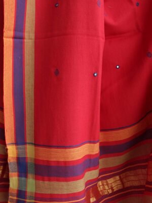 Scarlet-Red-mirrorwork-cotton-handwoven-Bhujodi-dupatta