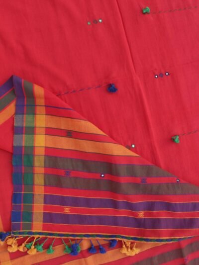 Tomato-red-miri-work--Bhuj-kutch-cotton-dupatta-scarf.-Shilphaat