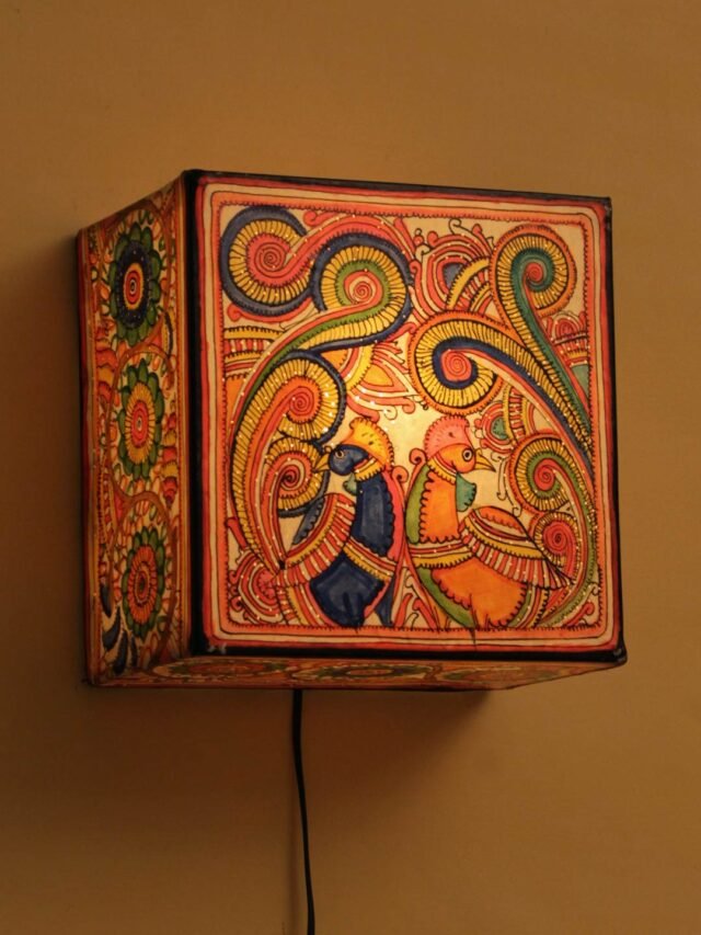 Two-peacocks-Tholu-bommalata-square-wall-lamp
