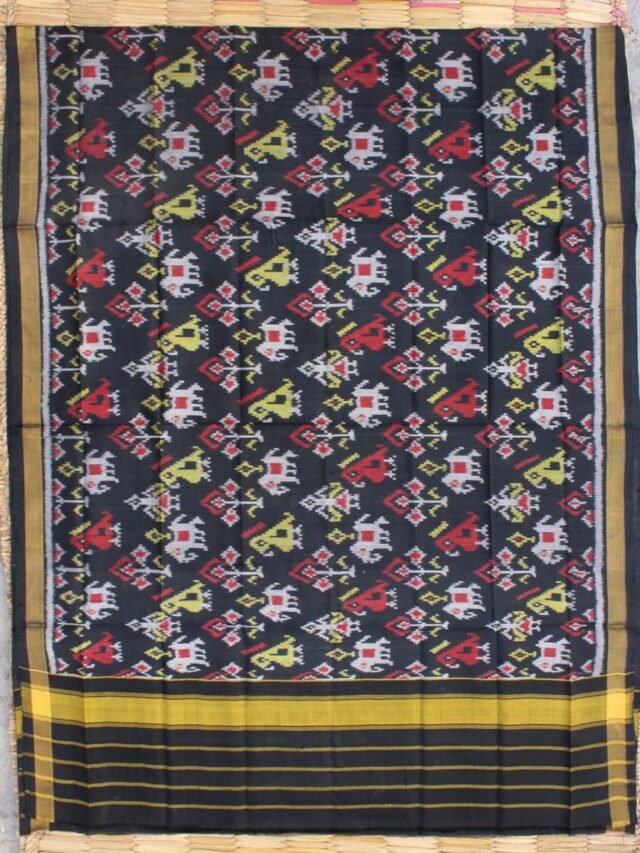 Black-hathi-popat-pure-silk-patan-patola-handwoven-dupatta