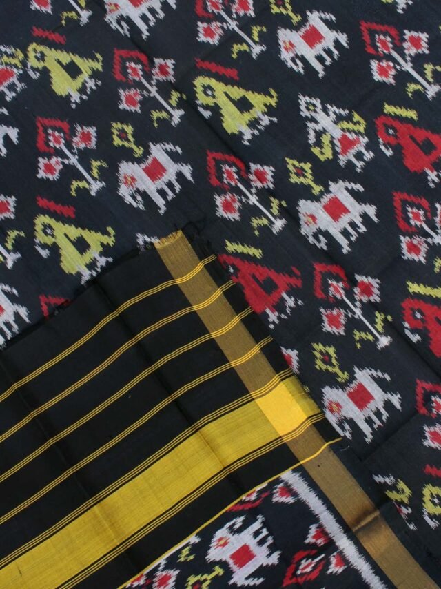 Black-hathi-popat-pure-silk-single-ikat-patan-patola-dupatta