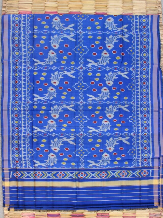 Blue-pure-silk-patan-patola-handwoven-dupatta