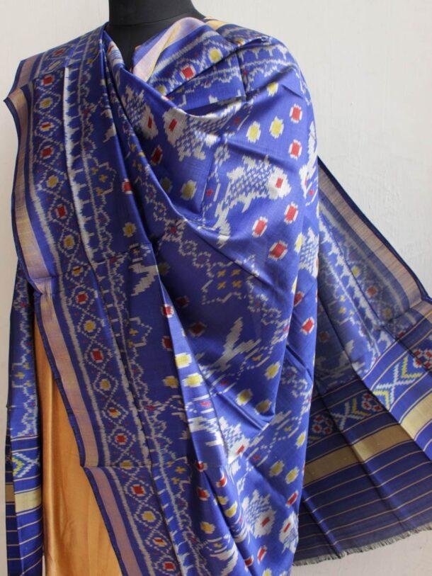 Blue-silk-single-ikat-patan-patola-dupatta at Shilphaat.com