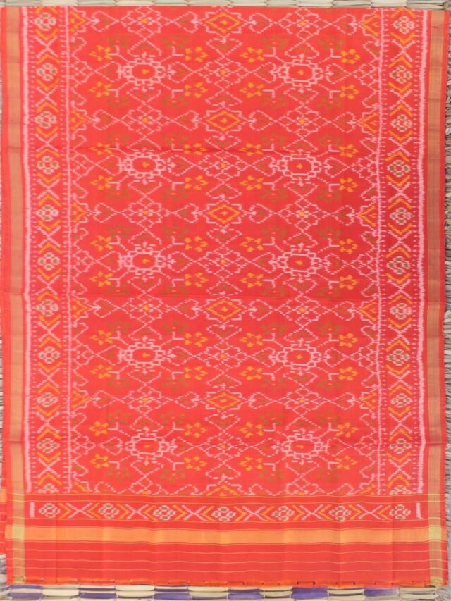 Orange-pure-silk-patan-patola-handwoven-dupatta