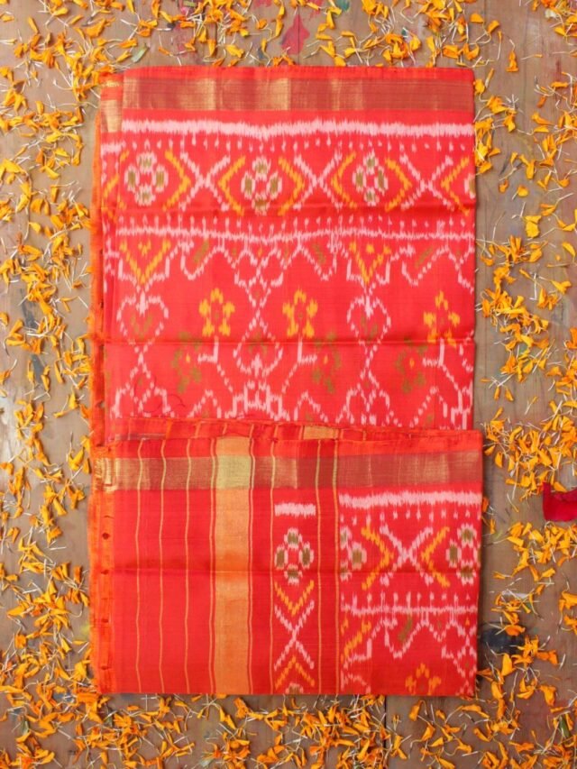 Orange-pure-silk--patola-handwoven-dupatta at Shilphaat.com
