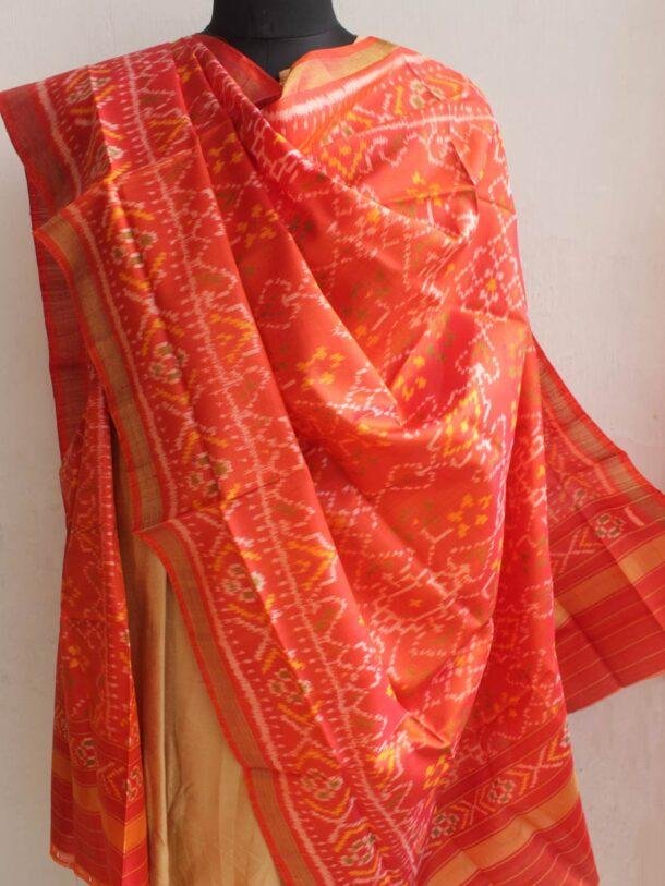 Orange--pure-silk-single-ikat-patola-dupatta Shilphaat