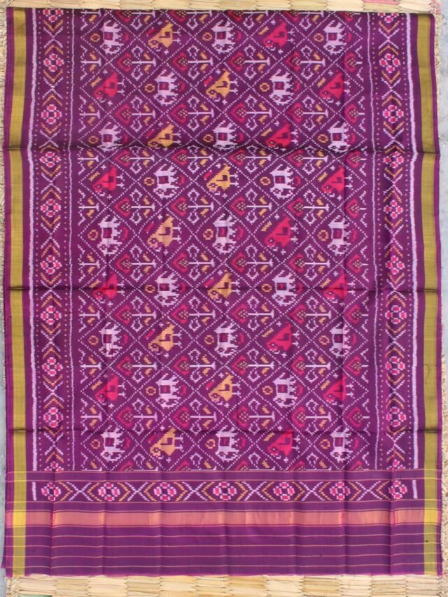 Purple-hathi popat pure-silk-patan-patola-handwoven-dupatta