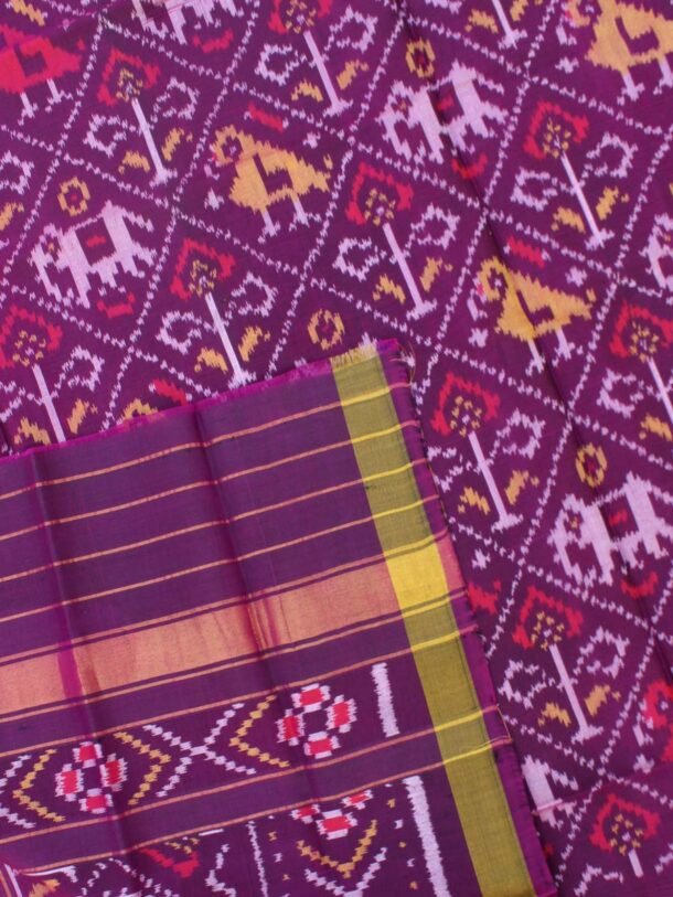 Purple-hathi-popat-pure-silk-single-ikat-patan-patola-dupatta
