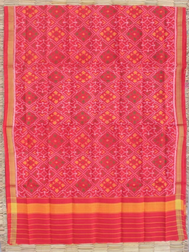 Red-Orange-pure-silk-patan-patola-handwoven-dupatta