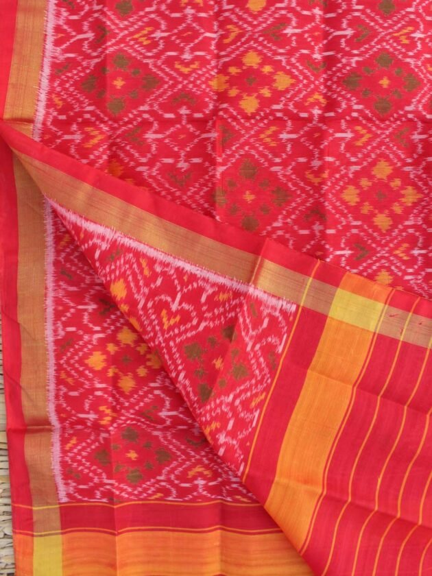 Red-Orange-pure-silk-single-ikat-patan-patola-dupatta
