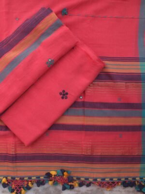 Peach-red-mirrorwork-cotton-Bhujodi--ladies-Suit-