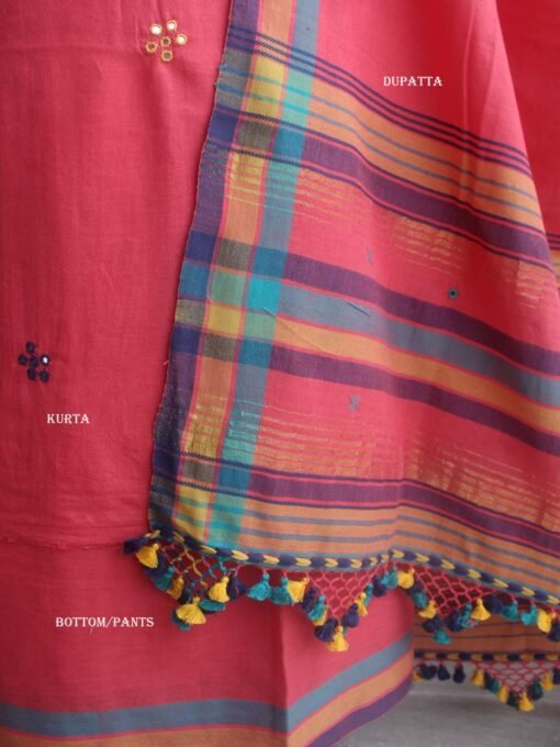Peach-red-motifs-and-mirrorwork-kala-cotton-Bhujodi-Dress-material