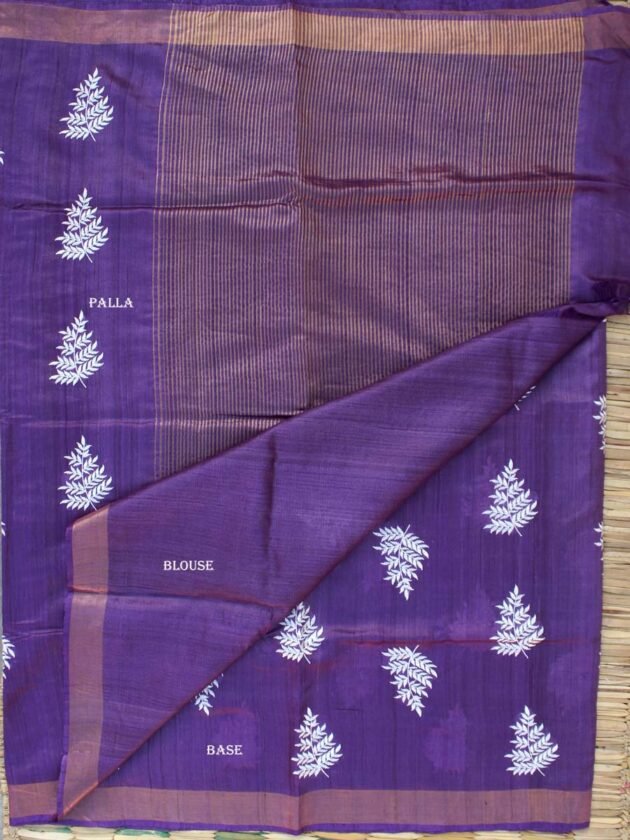 Russian-Violet-and-white-embroidered-pure-desi-tassar-silk-saree