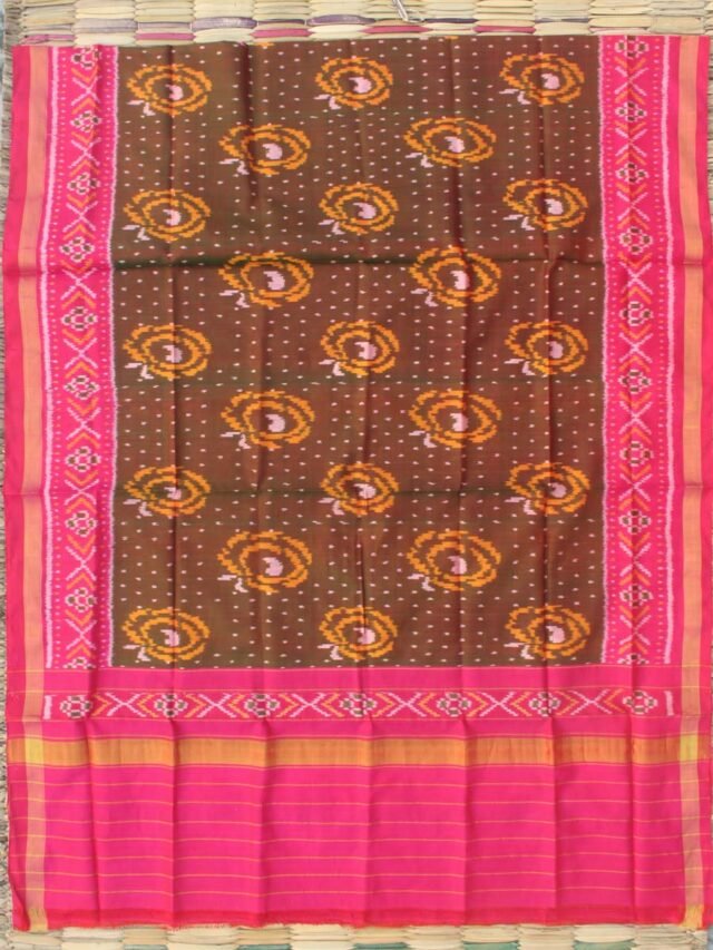 Mehndi-Green-and-Pink-patan-patola-handwoven-dupatta