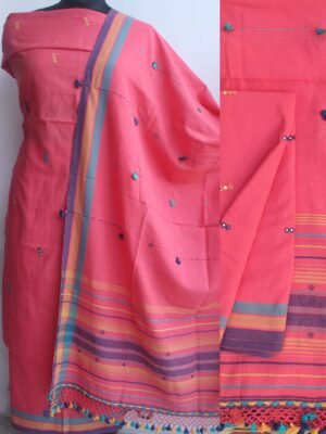 Orange-Pink-Bhujodi-miriwork-pure-cotton-Suit