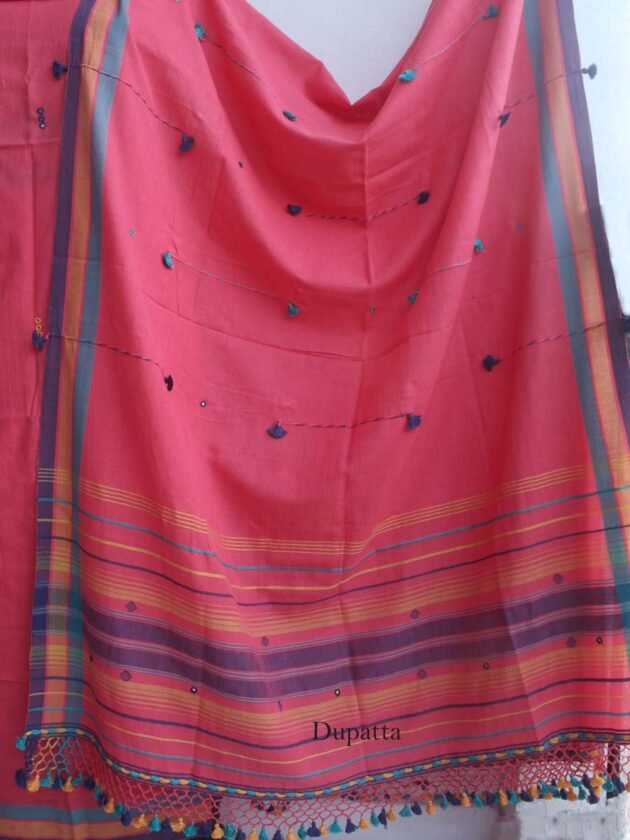 Orange-Pink-Bhujodi-mirri-work-cotton-dupatta