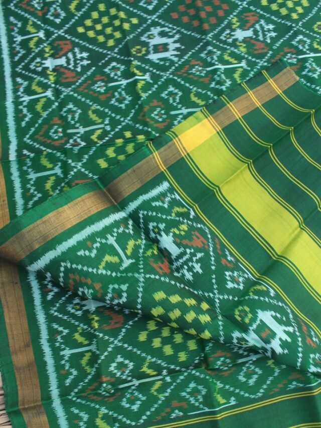 Bottle-Green--Hathi-popat-pure-silk-single-ikat-patan-patola-dupatta