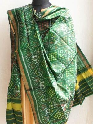 Bottle-Green--Hathi-popat-pure-silk-single-ikat-patola-dupatta