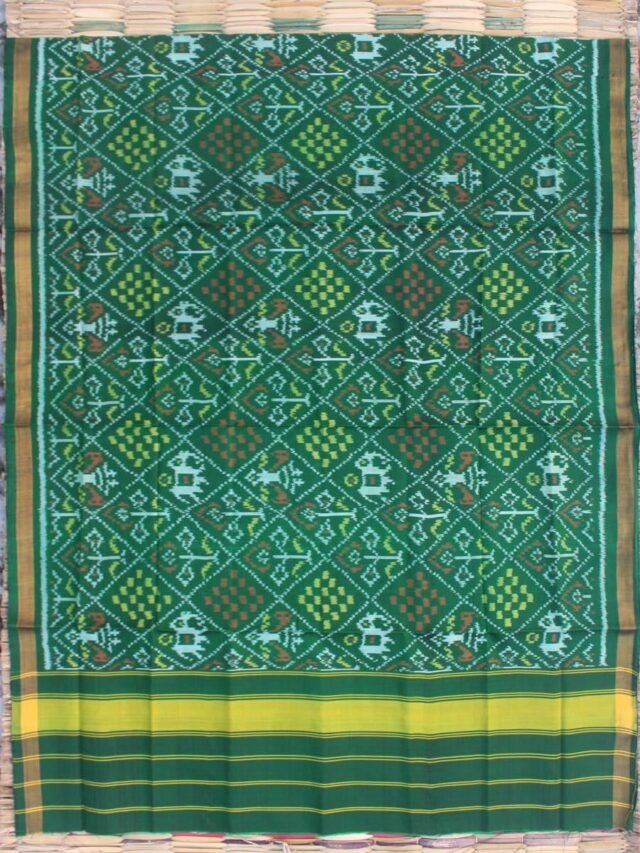 Bottle-Green-hathi-popat-patan-patola-handwoven-dupatta