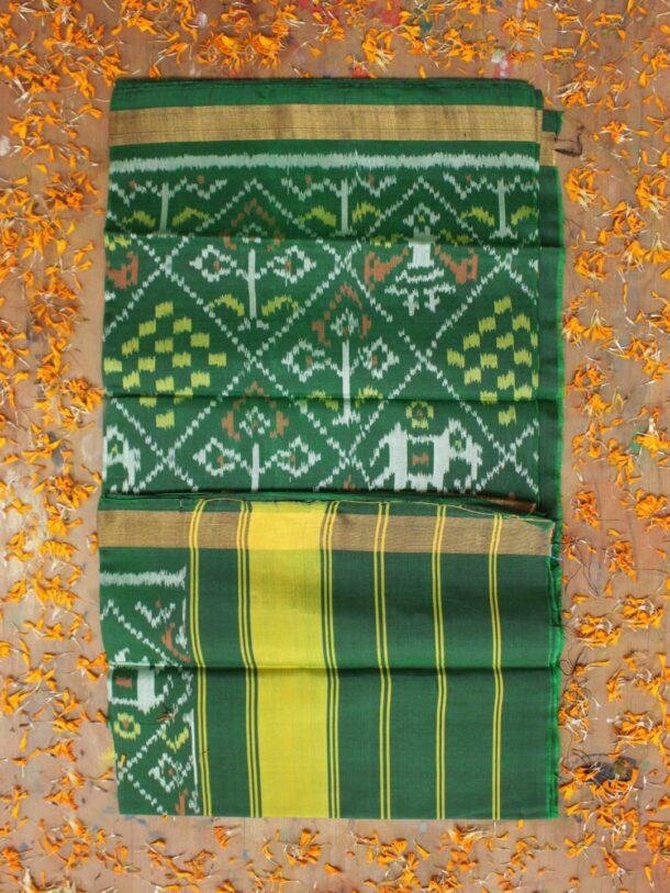 Bottle-Green-hathi-popat--silk-patan-patola-dupatta at Shilphaat.com