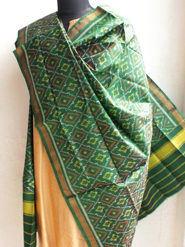 Bottle-Green-pure-silk-single-ikat-patola-dupatta at Shilphaat.com