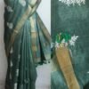 Hunter-Green-and-white-embroidered-desi-tussar-silk-saree by Shilphaat