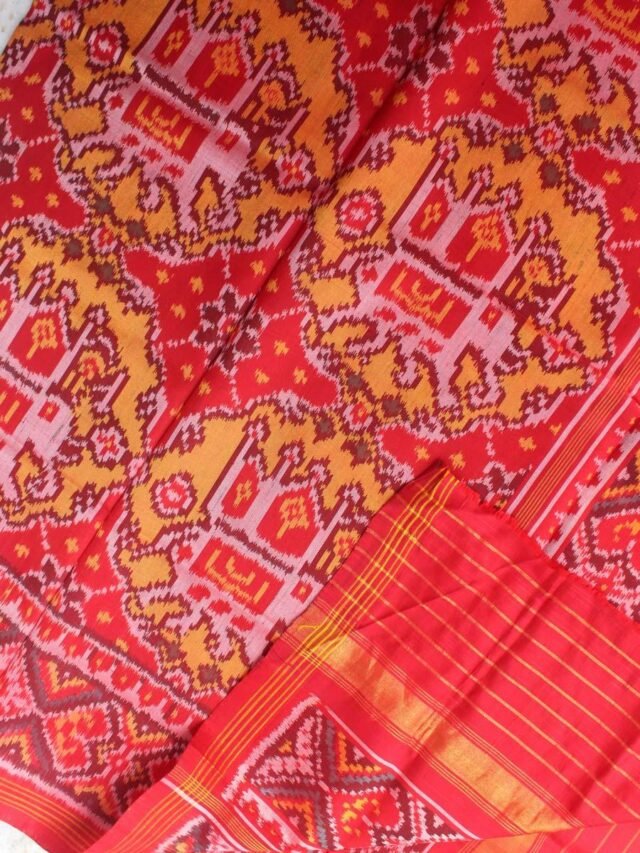 Red-and-Yellow-semi-double-ikat-Patola--silk-dupatta-