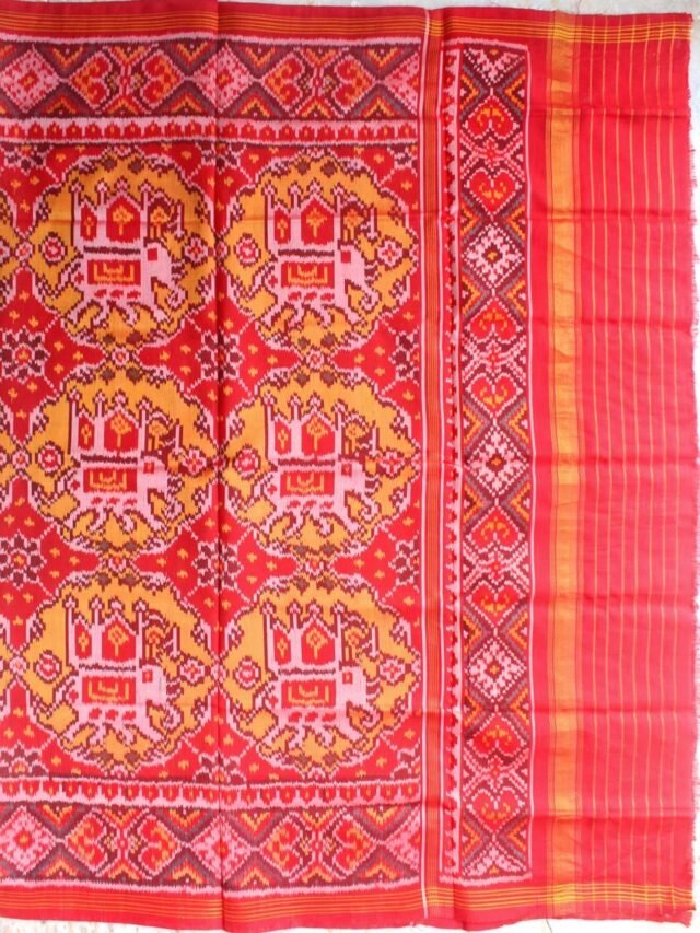 Red-and-Yellow-semi-double-ikat-patan-Patola-silk-dupatta