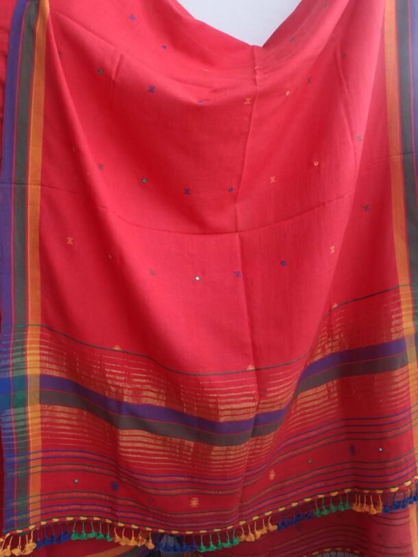 Scarlet-red-mirrorwork-cotton-Bhujodi--ladies-Suit