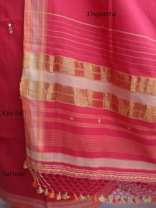 Tomato-red-Bhujodi-mirrorwork-kala-cotton-Dress-material