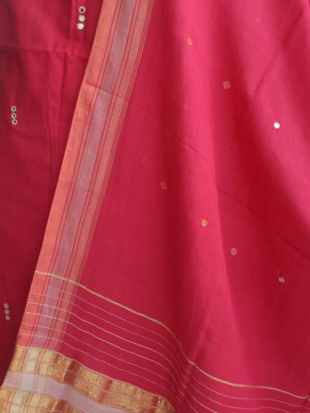 Tomato-red-Bhujodi--mirrorwork-kala-cotton-dress-material