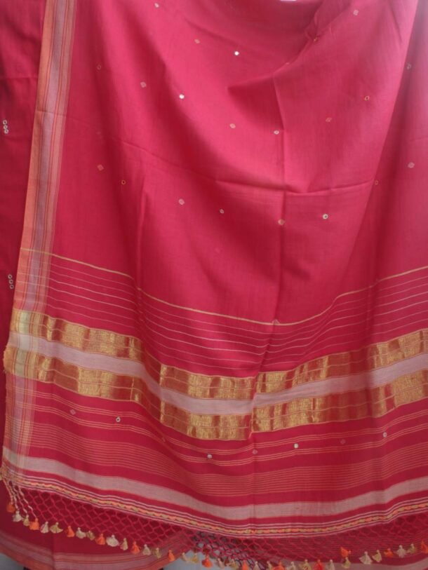 Tomato-red-mirrorwork-cotton-Bhujodi--ladies-Suit