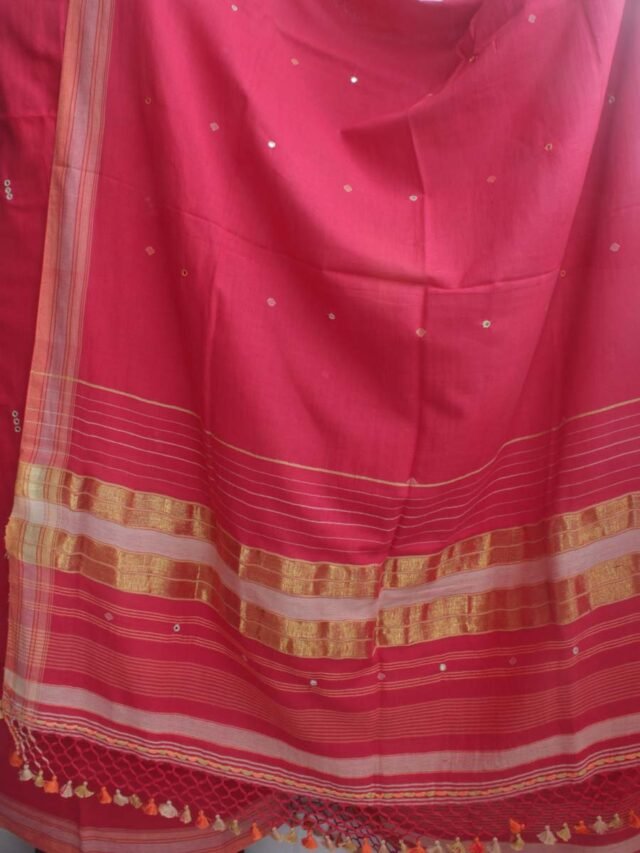 Tomato-red-mirrorwork-cotton-Bhujodi--ladies-Suit