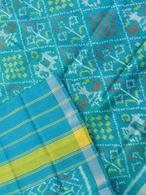 Tuquoise-blue-pure-silk-single-ikat-patan-patola-dupatta