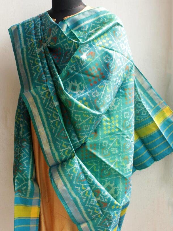 Turquoise-Blue-patola-silk-dupatta at Shilphaat.com