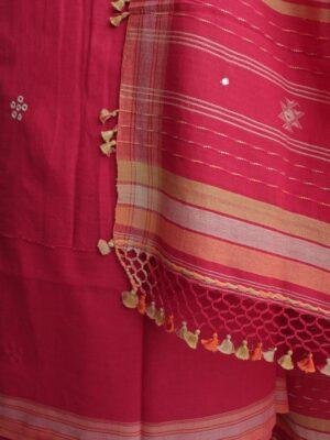 carrot-Red-Bhujodi-mirrorwork-kala-cotton-ladies-suit at Shilphaat.com