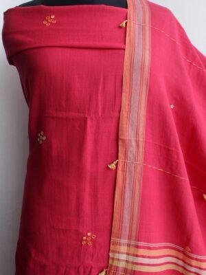carrot-Red-mirrorwork-cotton-Bhujodi-3pc-ladies-Suit at Shilphaat.com
