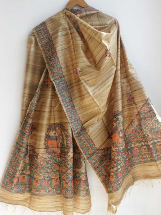 Brown-madhubani--ghicha-tussar-silk-dupatta