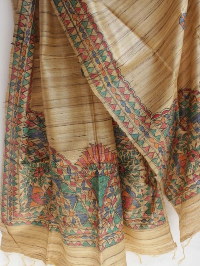 Brown-madhubani-pure-tasar-silk-dupatta