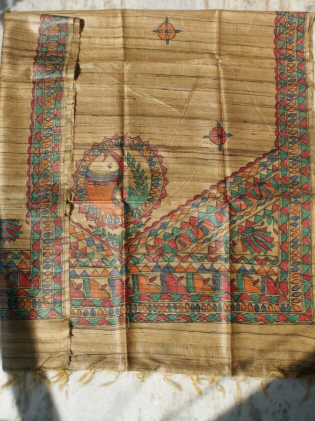 Brown-madhubani-pure-tussar-silk-dupatta
