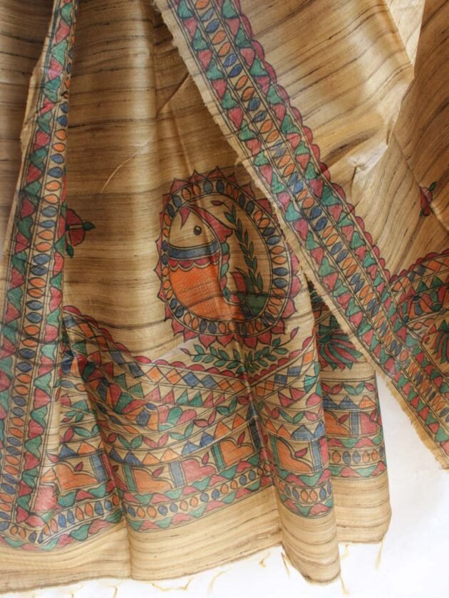 Brown-madhubani-tassar-silk-dupatta