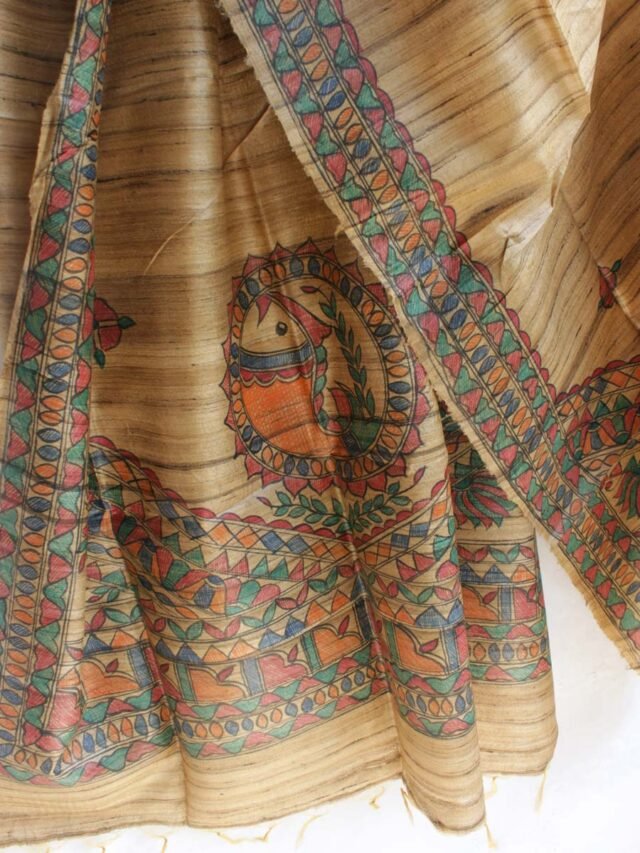 Brown-madhubani-tassar-silk-dupatta