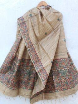 Madhubani-Hanpainted-Brown-tussar-silk-Dupatta