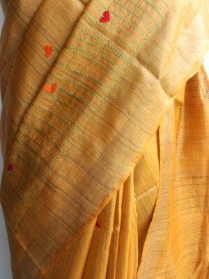 Multicolour-embroidered-Yellow-desi-kosa-silk-saree Shilphaat