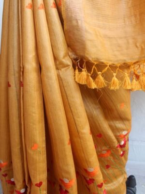 Multicolour-embroidered-Yellow-desi-tasar-silk-saree