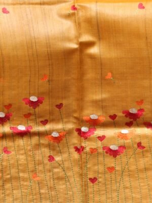 Multicolour-embroidered-Yellow-desi-tussar-silk-sari-Shilphaat