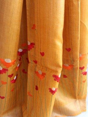 Multicolour-embroidered-Yellow--kosa-silk-sari