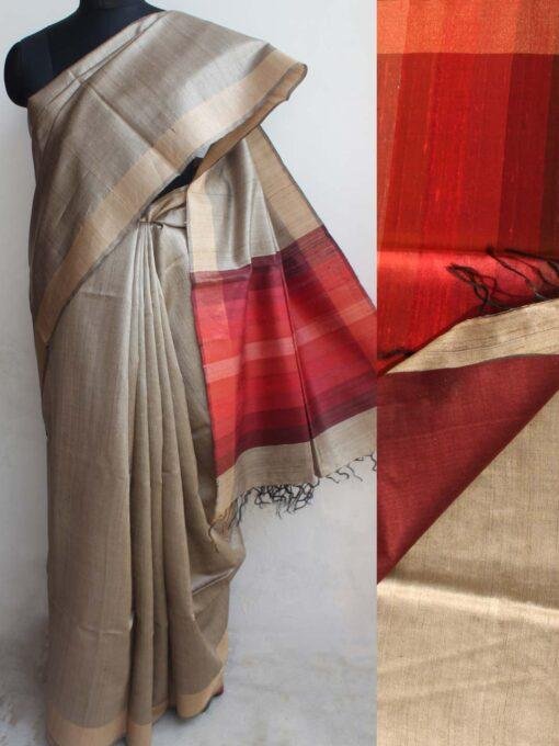 Red-Palla-Undyed-Desi-tassar-silk-Sari-Shilphaat
