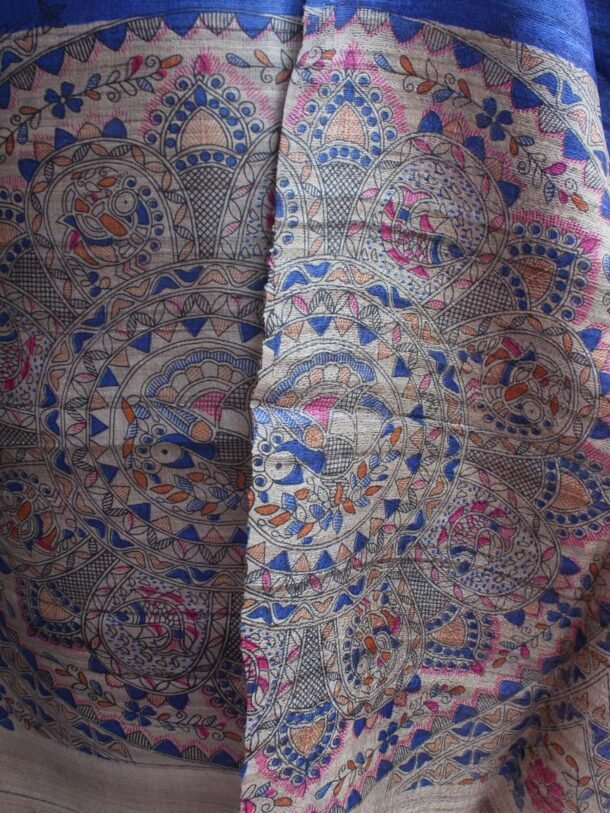 Royal-blue-madhubani-pure-silk-dress-material