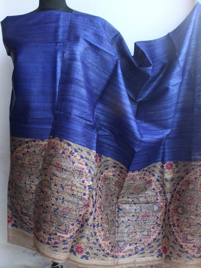Royal-blue-madhubani-tussar-silk-kurta-dupatta-set